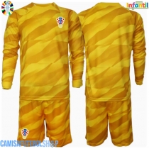 Camisa de time de futebol Croácia Goleiro Replicas 1º Equipamento Infantil Europeu 2024 Manga Comprida (+ Calças curtas)